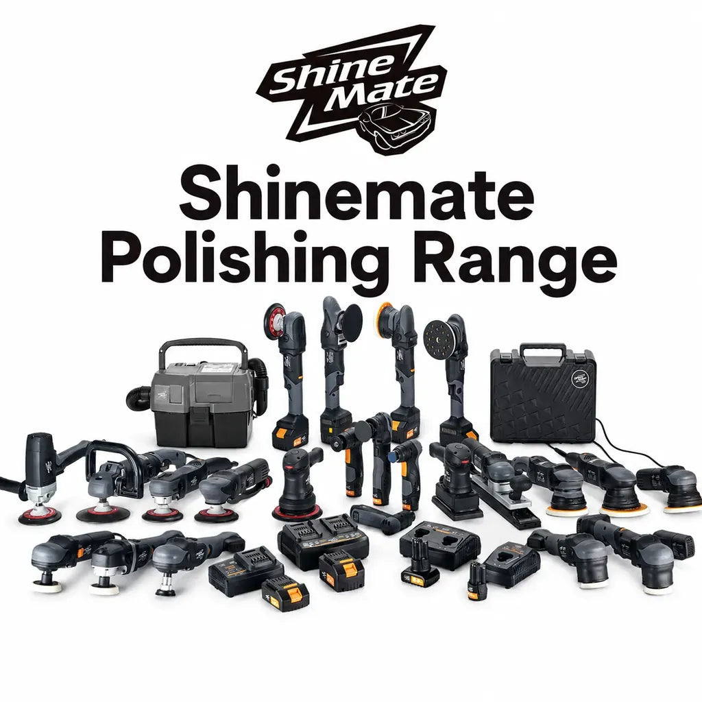 Shinemate polishing machine range with backing plates and batteries - CA Detailing