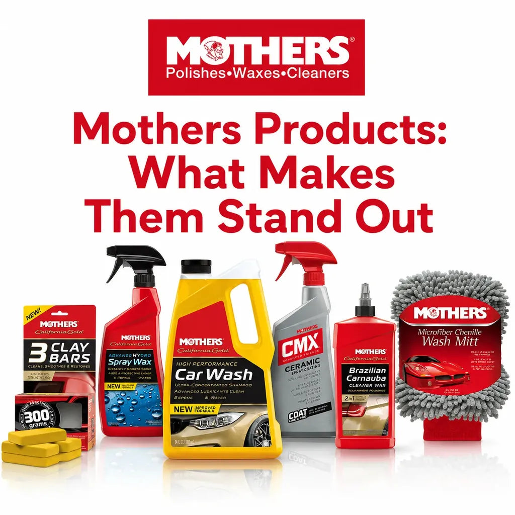 Mothers car care products including car wash, wax, clay bar kit and wash mitt - CA Detailing
