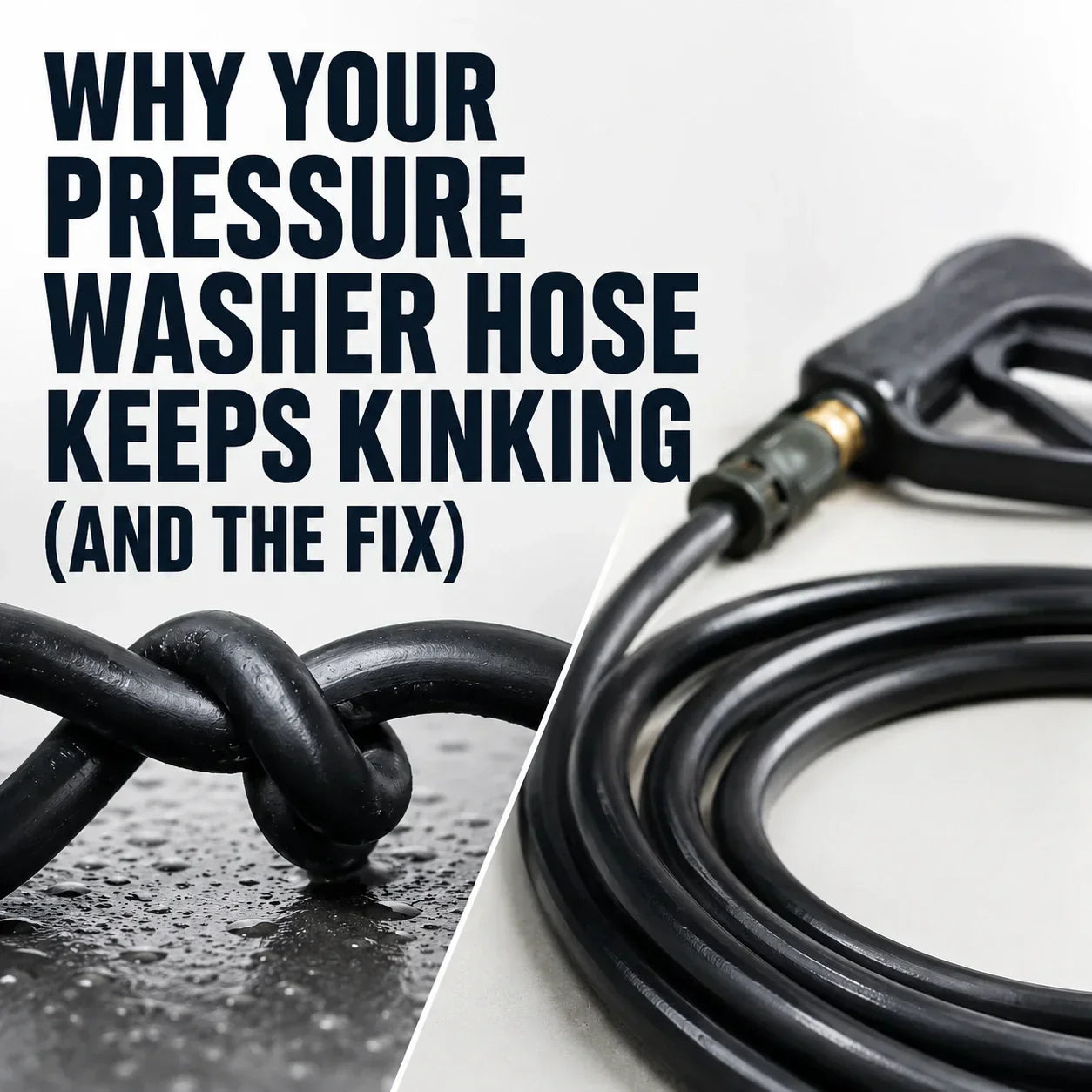 Coiled pressure washer hose kinking on a driveway - CA Detailing
