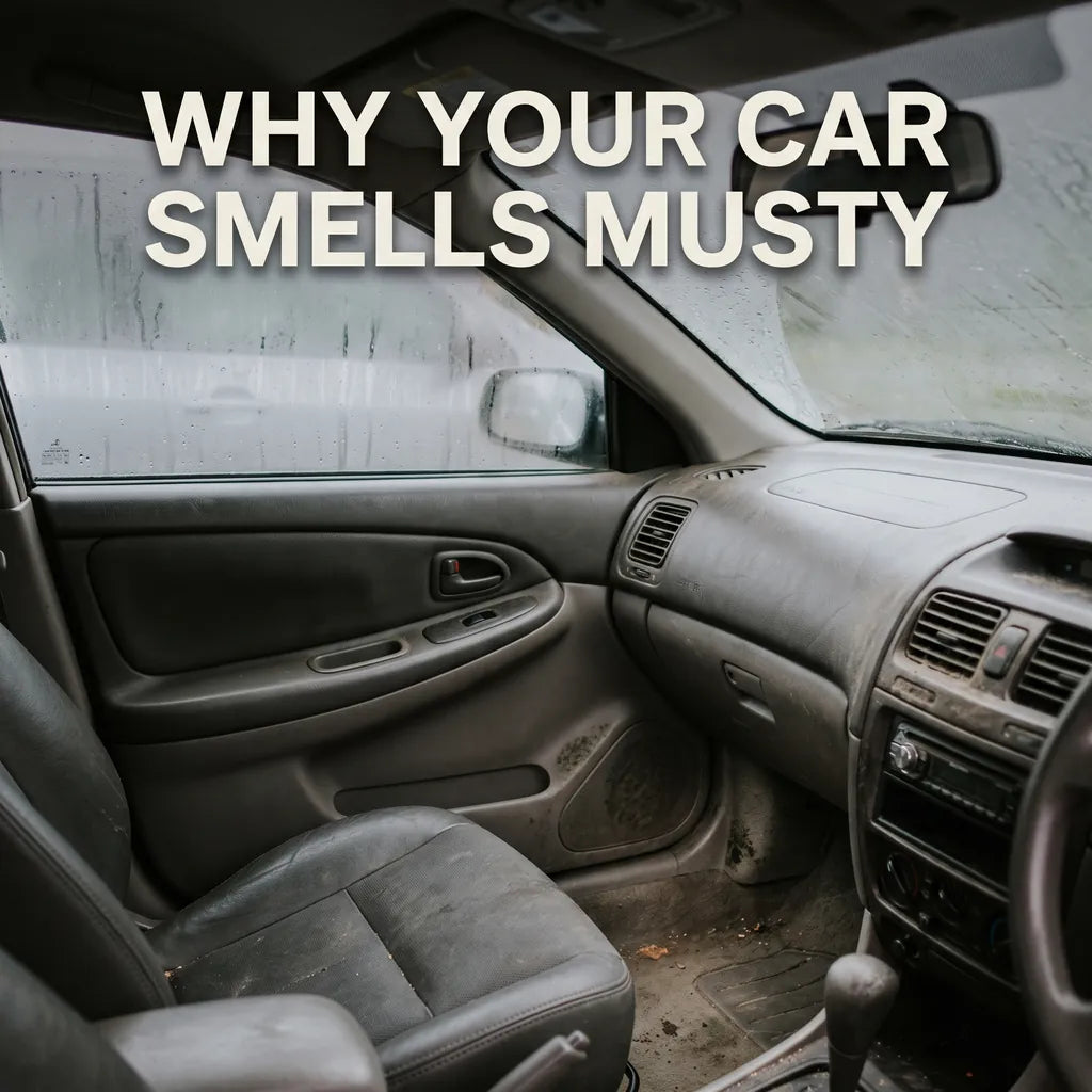 Worn car interior with grey seats and dashboard - CA Detailing