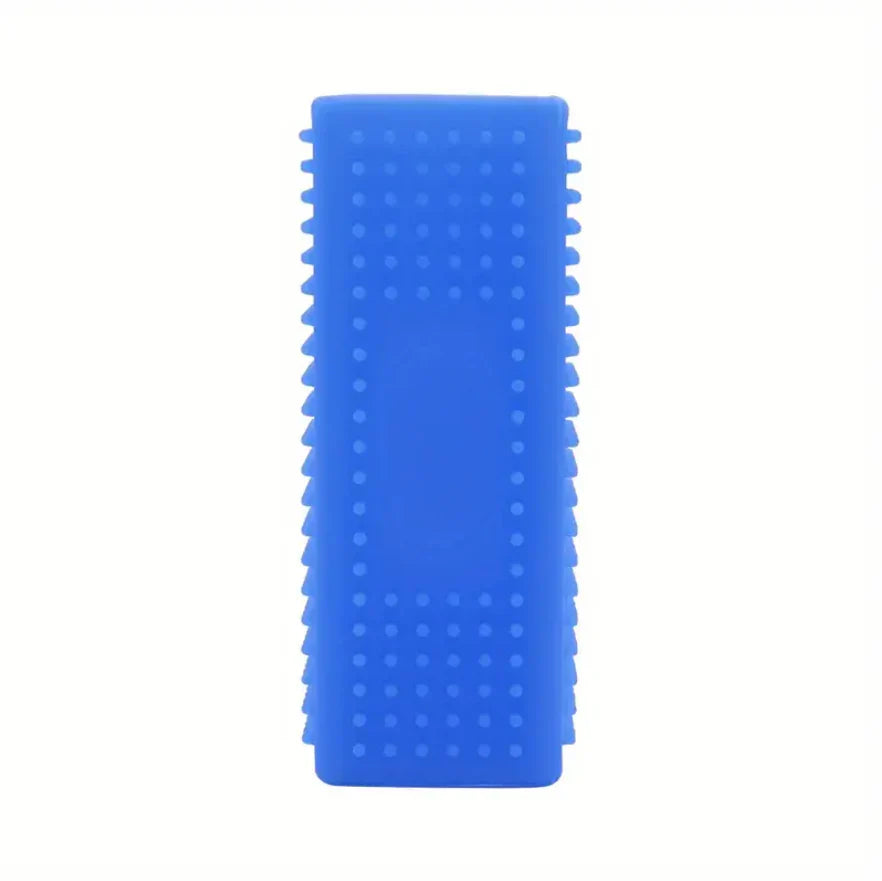Pet hair removal tool lifting dog and cat hair from car carpet and upholstery