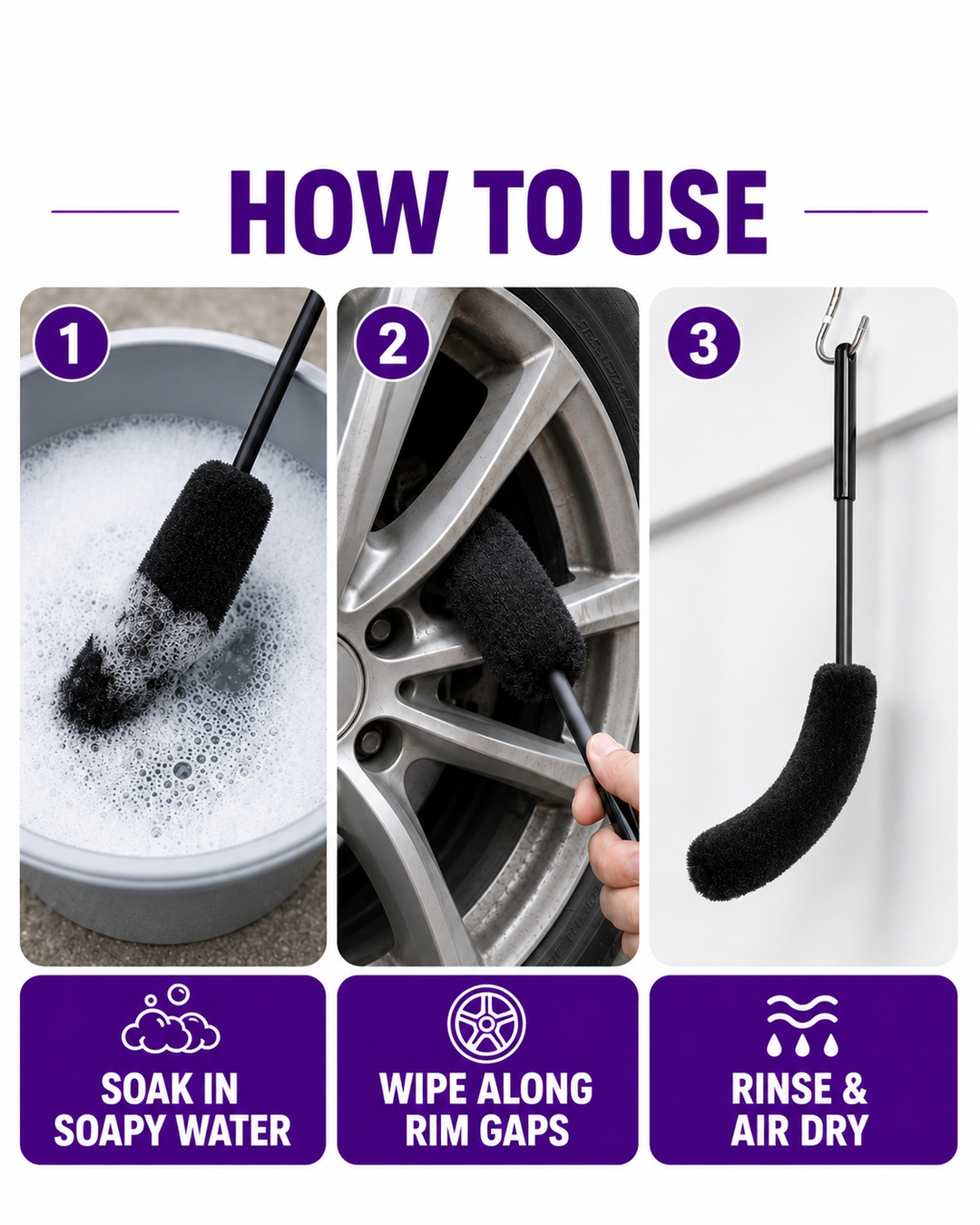 CAD Alloy Wheel Wool Brush Set (Pack of 3)