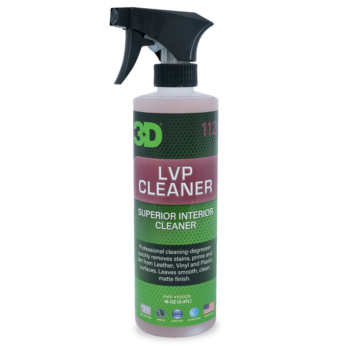 3D LVP Cleaner leather vinyl plastic interior cleaner 473ml - front label