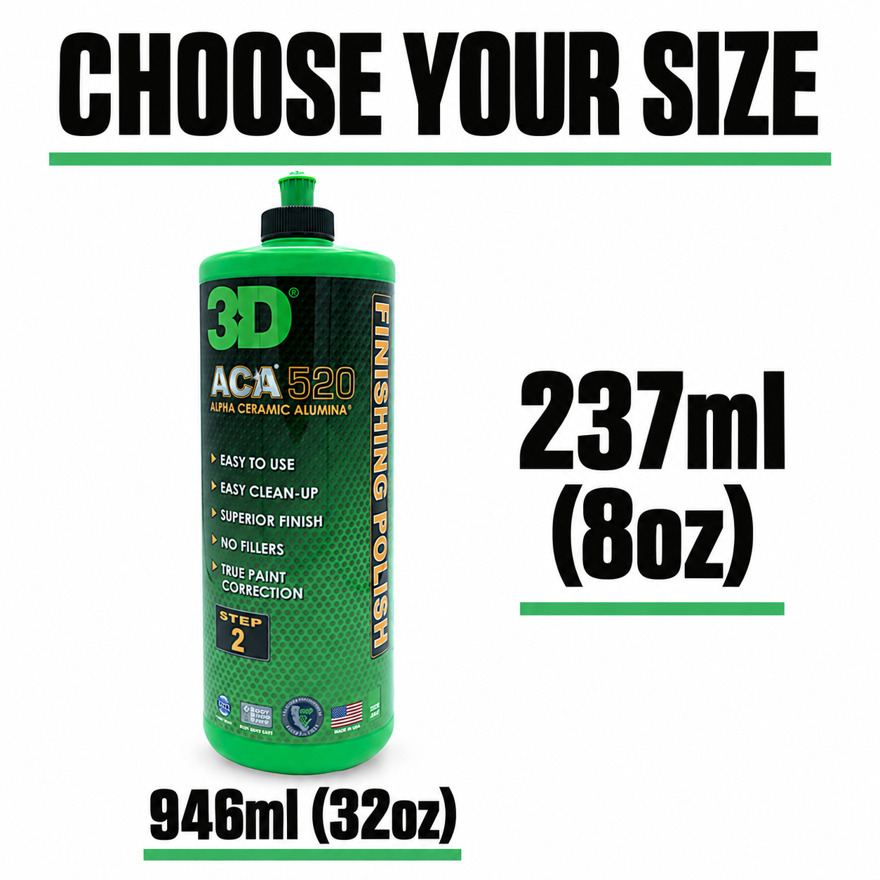 3D ACA 520 Finishing Polish Compound — Which sizes are available?