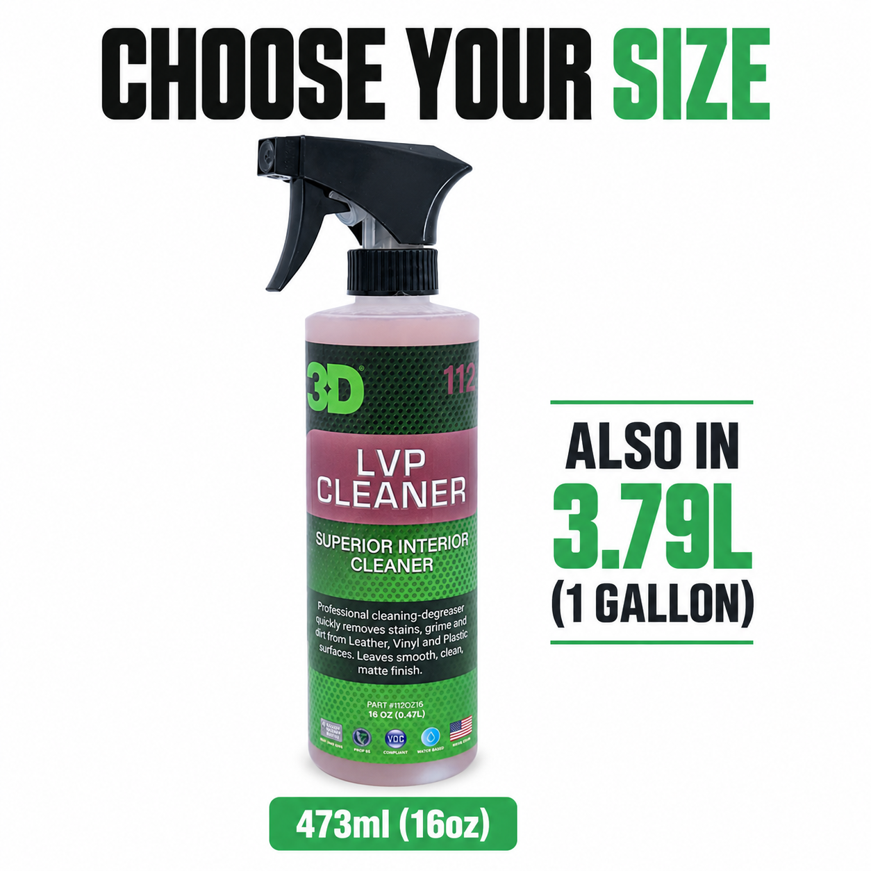 3D LVP Cleaner - Leather, Vinyl & Plastic Interior Cleaner — Which sizes?