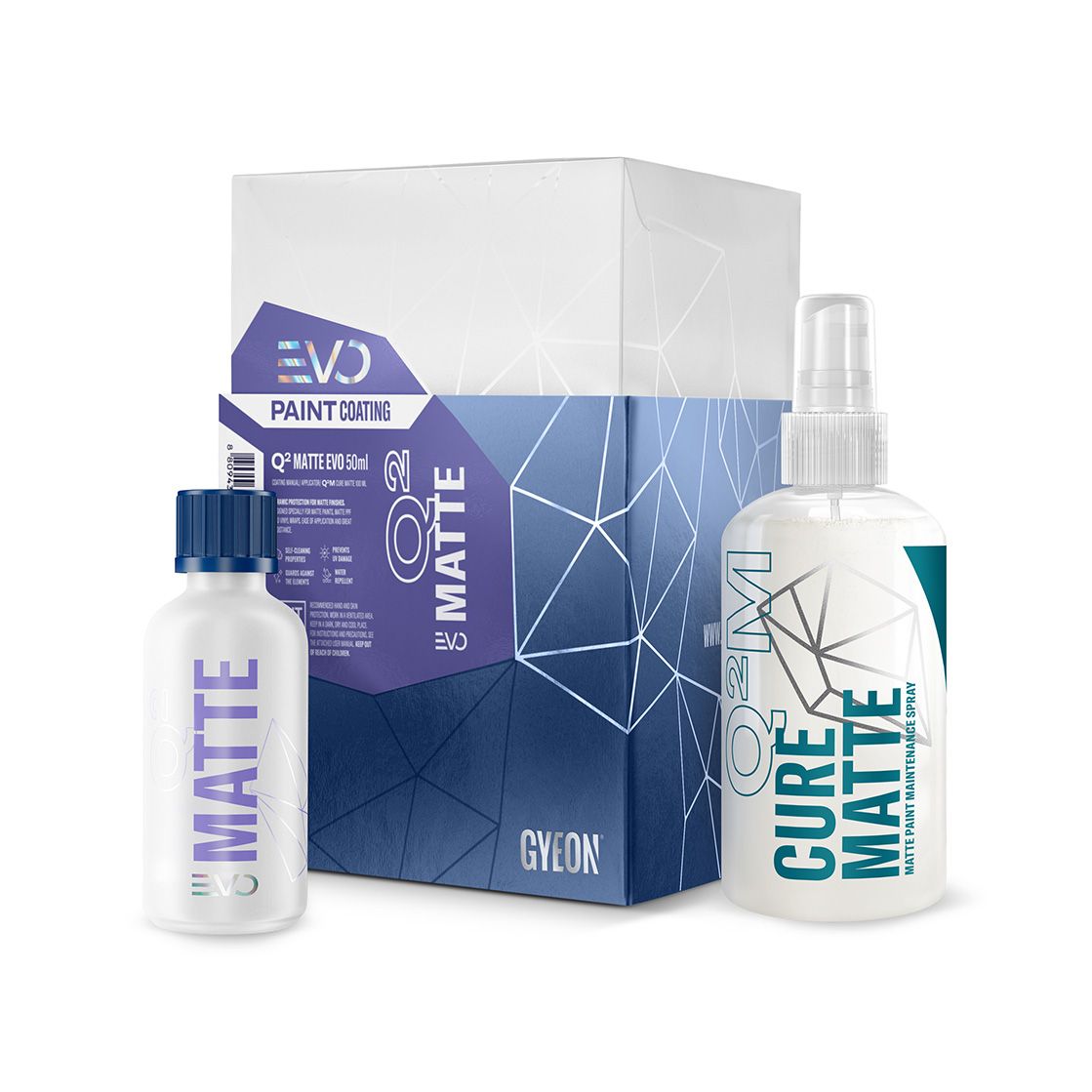 Gyeon Q² Matte EVO 50ml matte & satin ceramic coating — kit box, coating bottle and Cure Matte spray