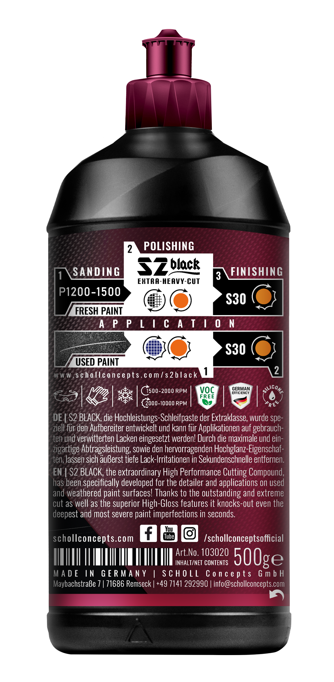 S2 Black High Performance Cutting Compound 500g back