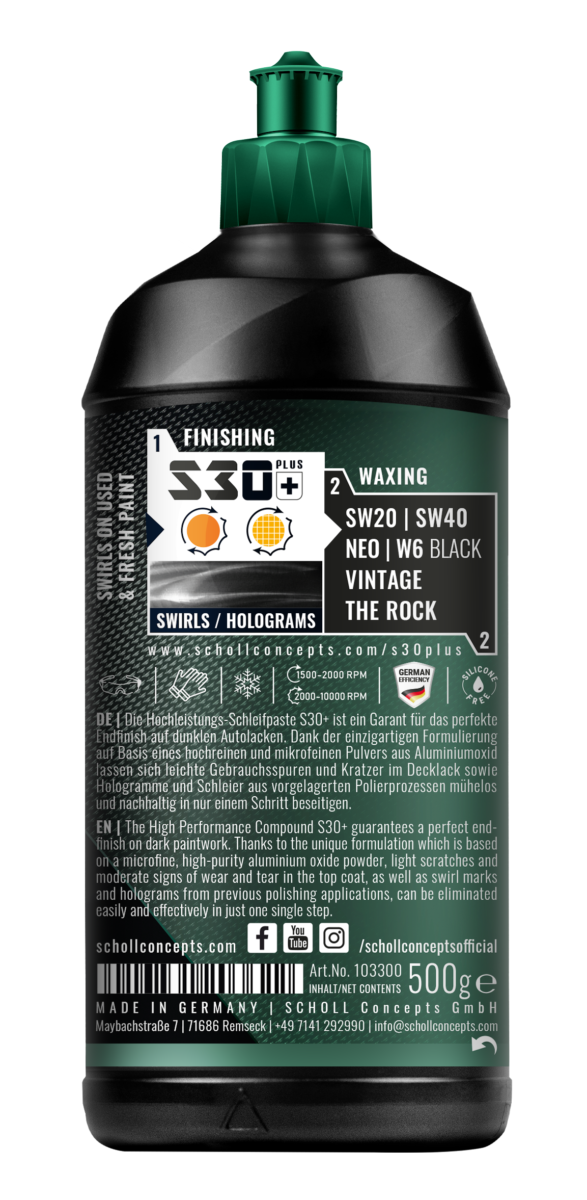 S30+ Anti-Swirl Compound 500g back