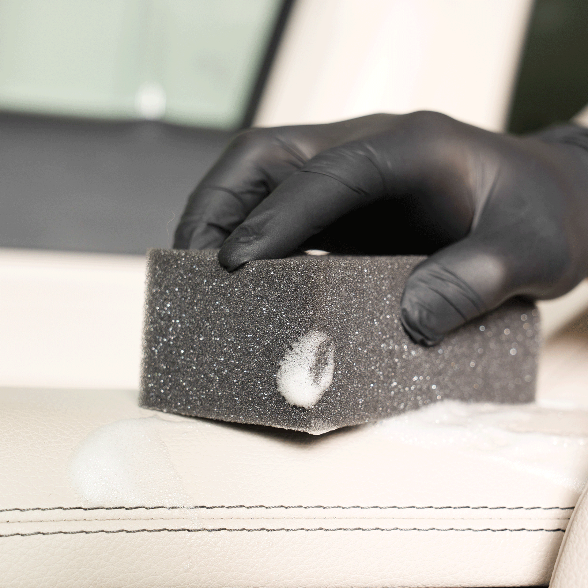 Colourlock Leather Cleaner mild foam applied to a sponge