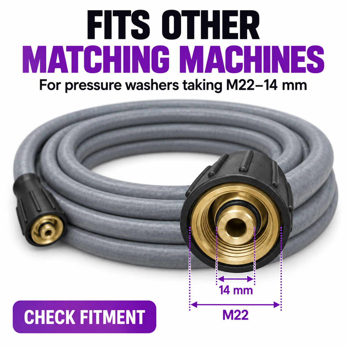 CAD Steel Reinforced Pressure Washer Hose - M22-14mm, 5/16