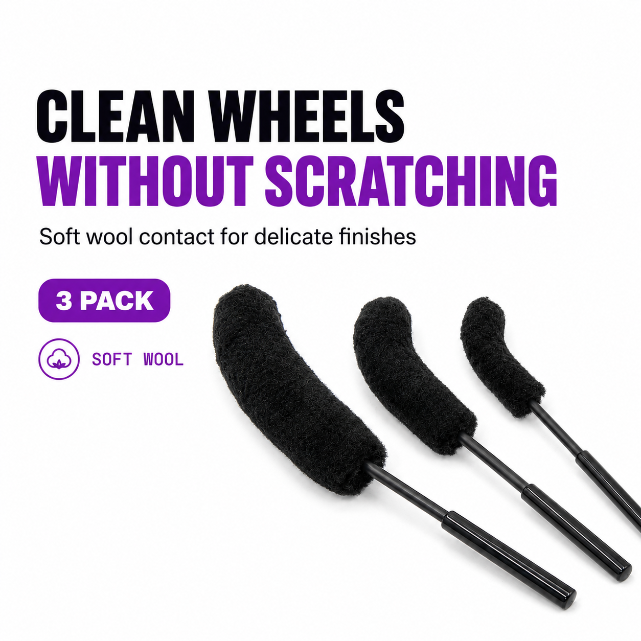CAD Alloy Wheel Wool Brush Set (Pack of 3)