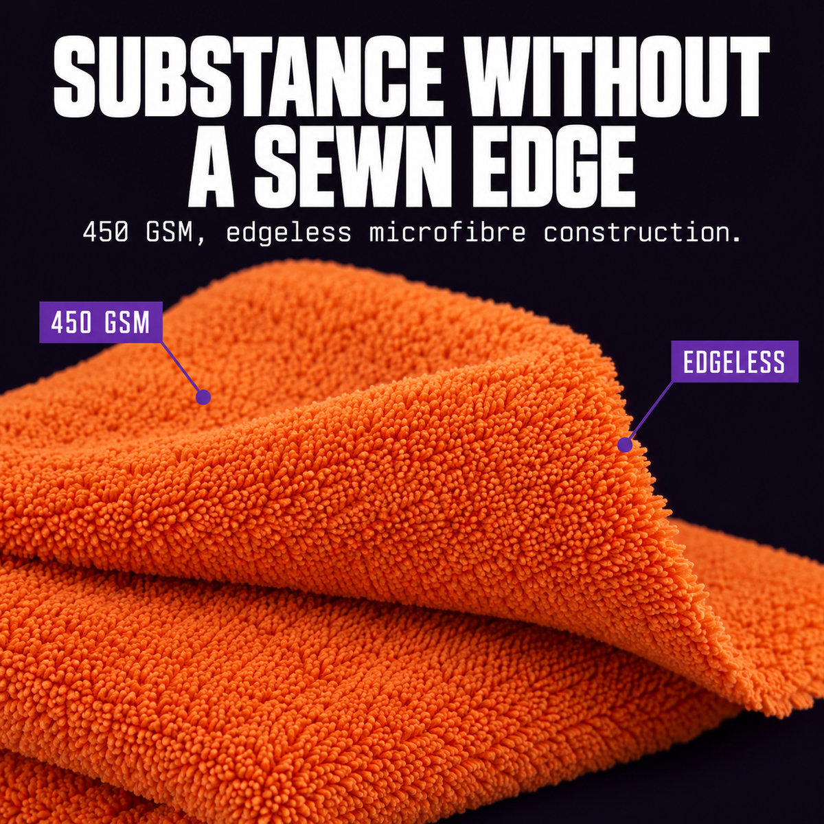 DTL LAB DL450 Plush Dual Pile Edgeless Microfibre Towels 450gsm, 40x40cm