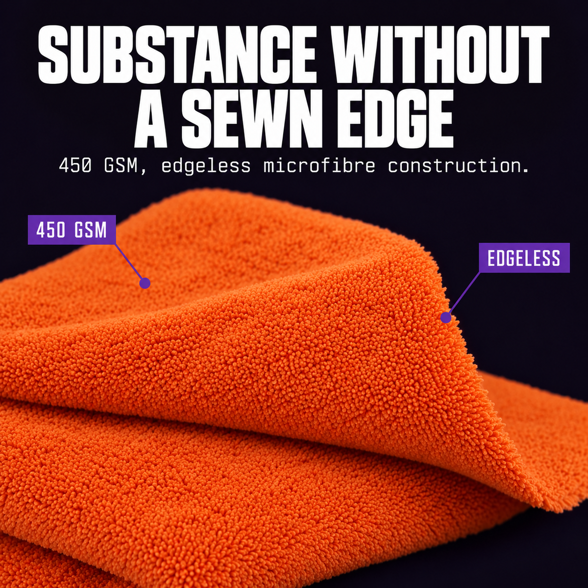 DTL LAB DL450 Plush Dual Pile Edgeless Microfibre Towels 450gsm, 40x40cm