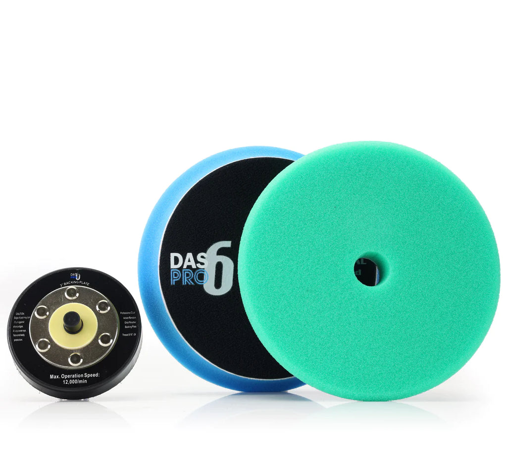 DAS-6 PRO polisher — supplied green correction and blue finishing foam pads