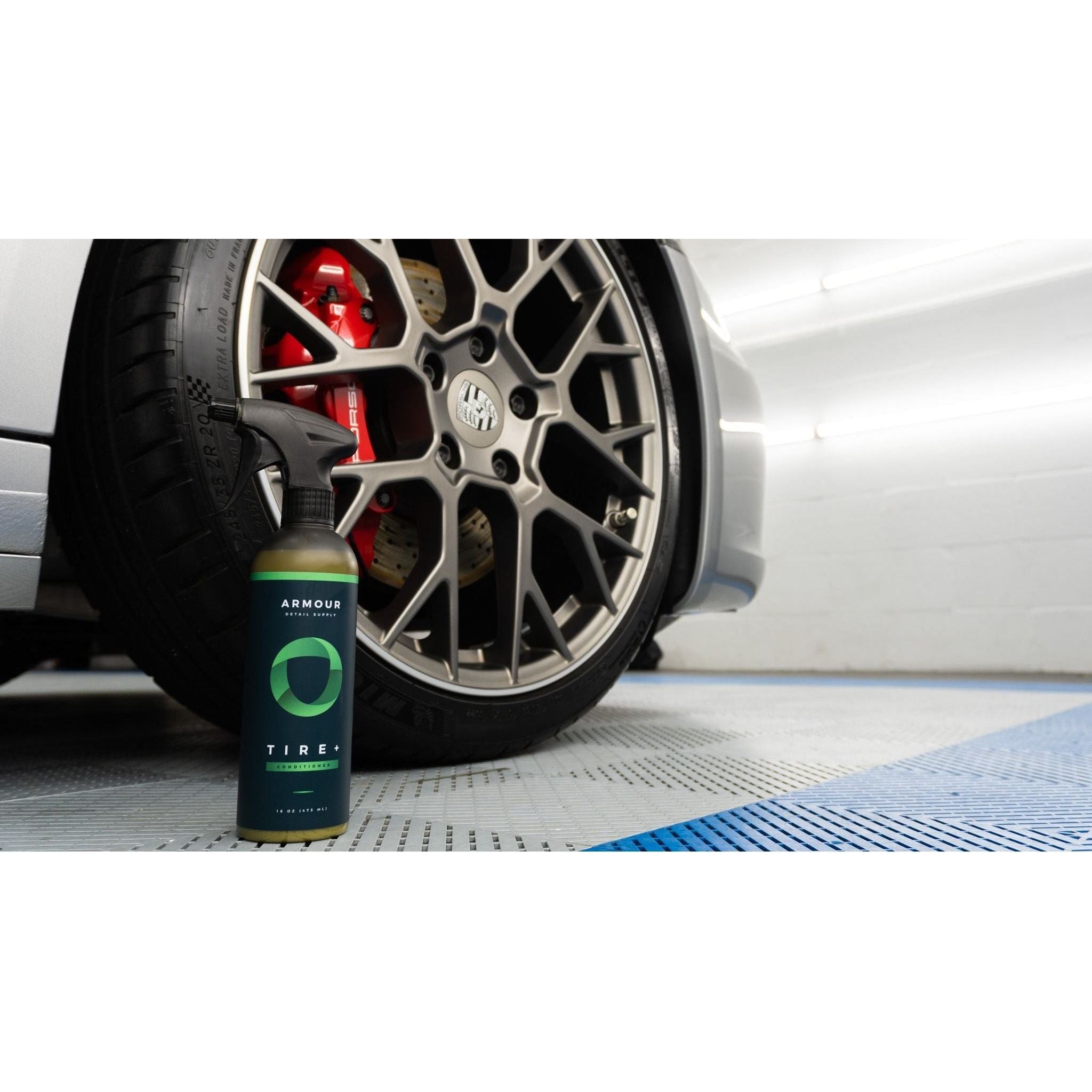 Armour Detail Supply Tire+ tyre dressing applied to a tyre sidewall
