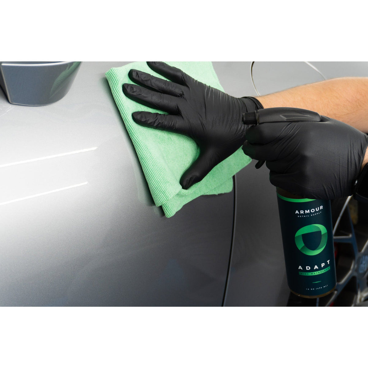 Armour Detail Supply Adapt waterless wash being used on a car panel