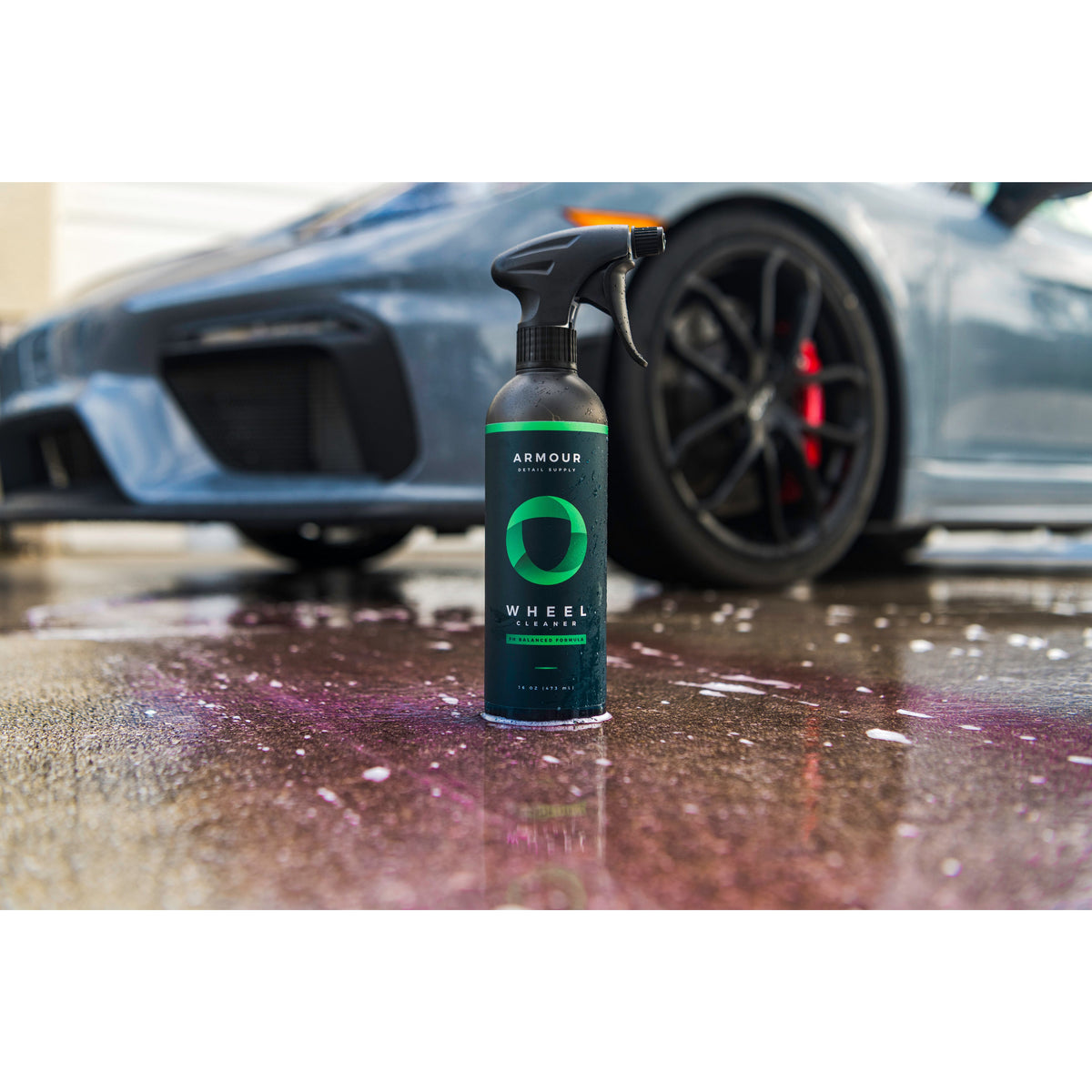 Armour Detail Supply Wheel Cleaner applied to an alloy wheel