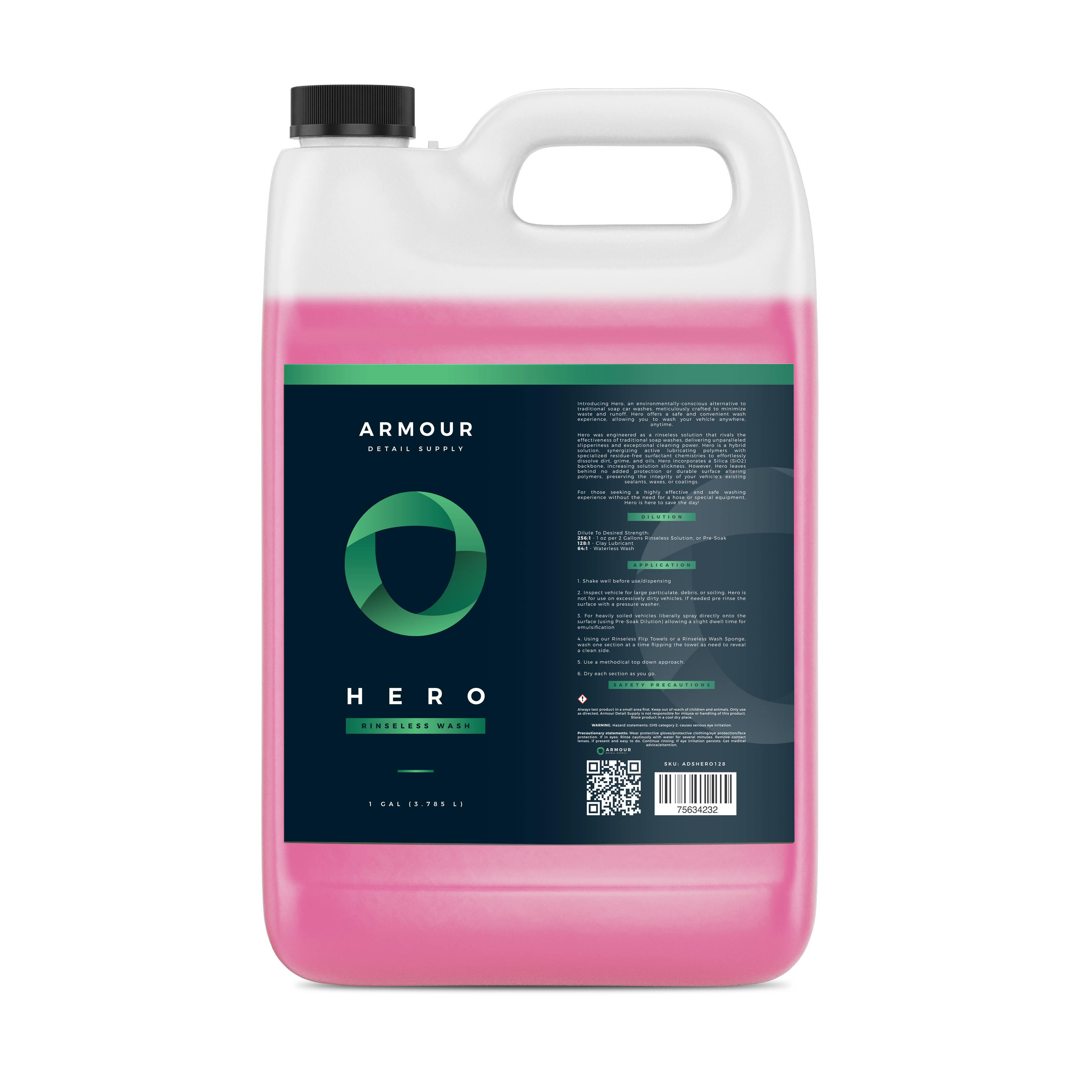 Armour Detail Supply Hero Rinseless Wash 3.79L gallon jug, front label