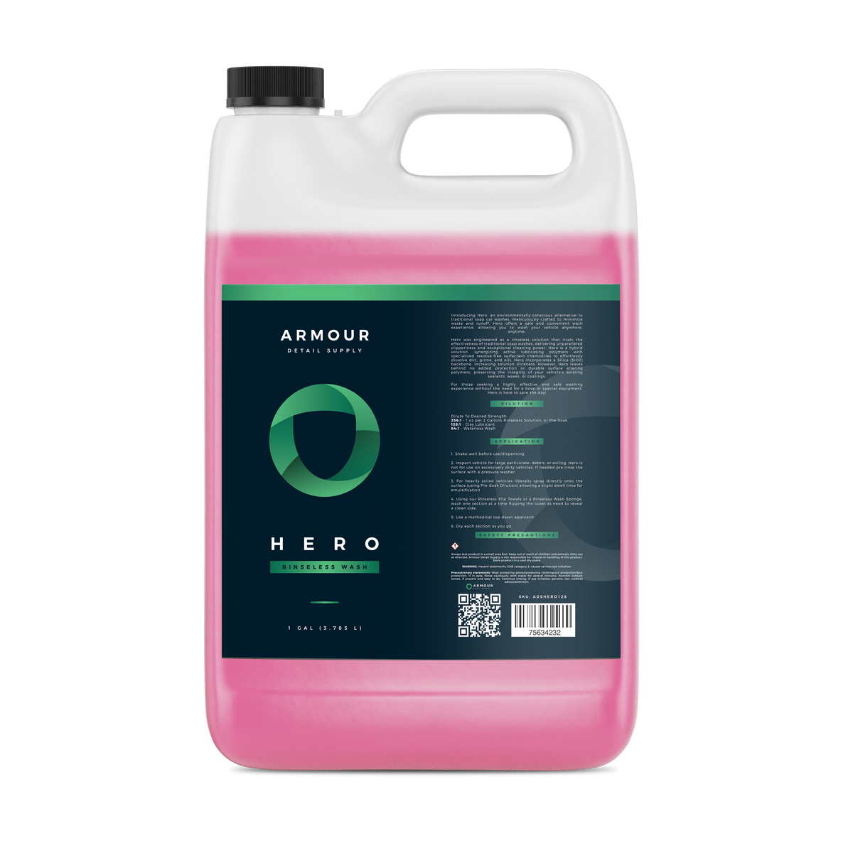 Armour Detail Supply Hero Rinseless Wash 3.79L gallon jug, front label