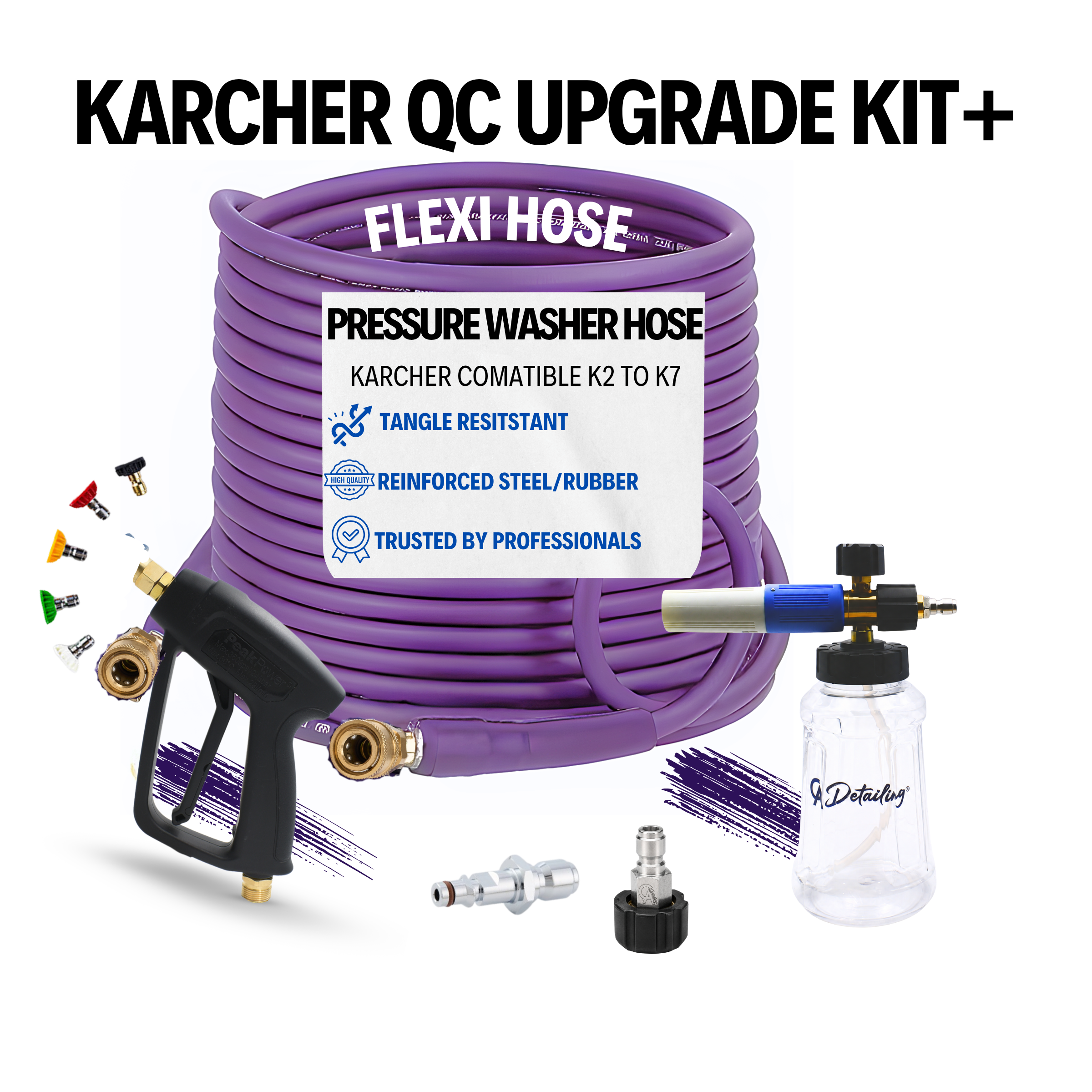 Karcher K Series Upgrade Bundle V2: QC-FLEXI Hose, Trigger Gun, Foam Lance