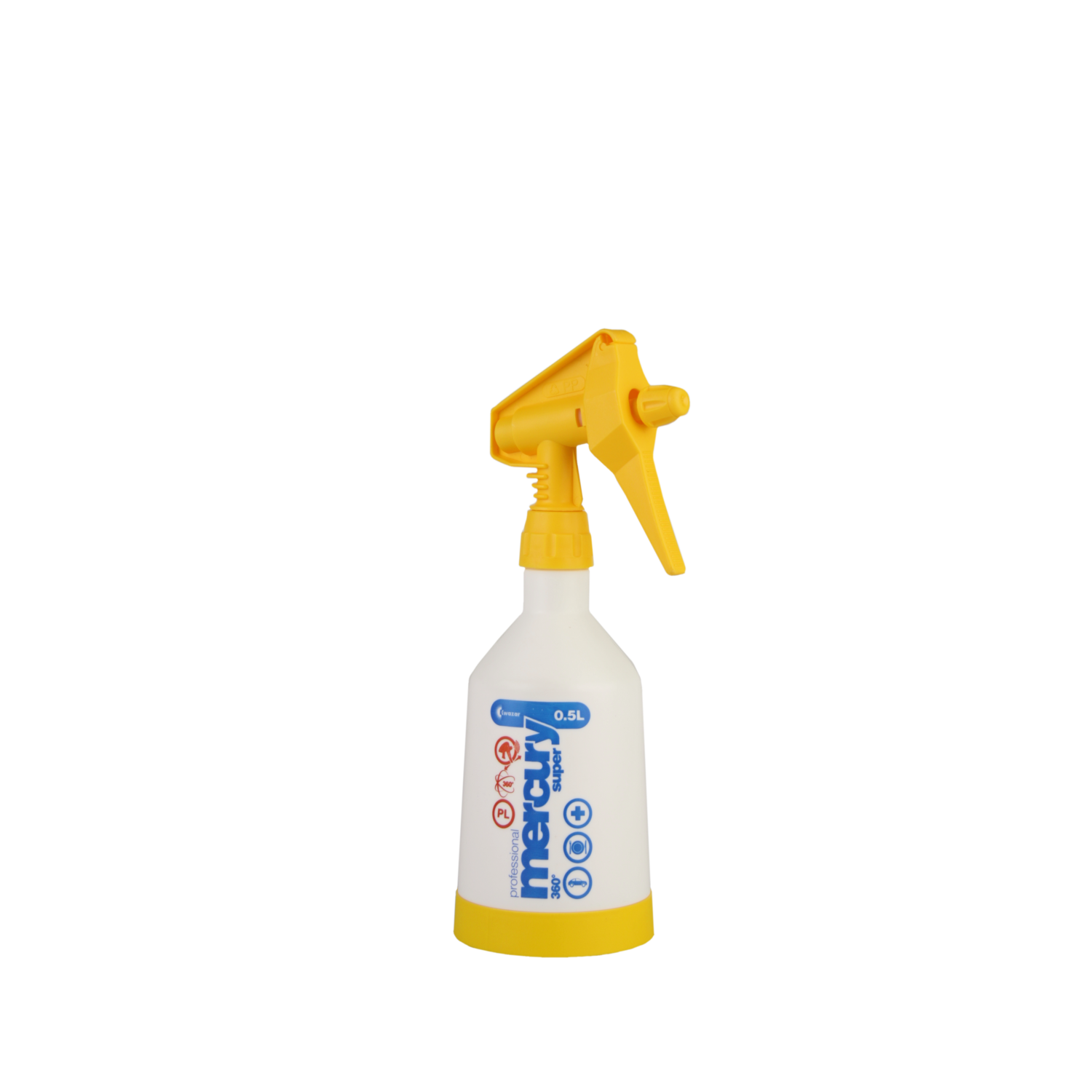 Kwazar Mercury Pro+ 360 double-action trigger spray bottle in yellow, front view