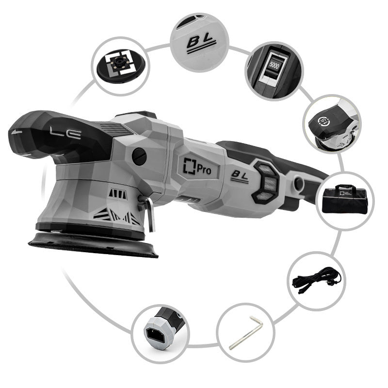Liquid Elements T4500 Pro polisher shown with its included accessories