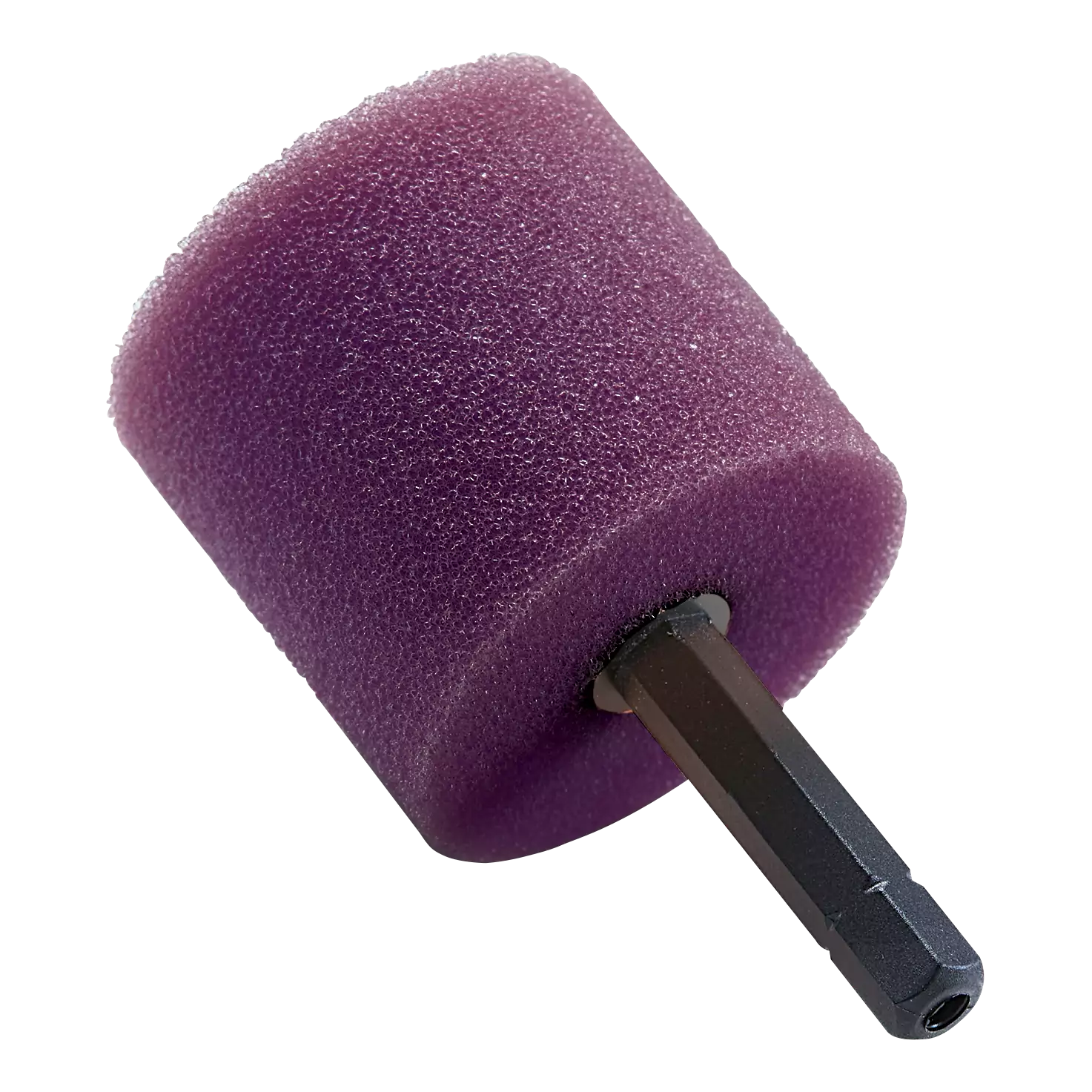 Flex PZ-V 35 purple medium foam polishing cylinder on its hex shaft, close up