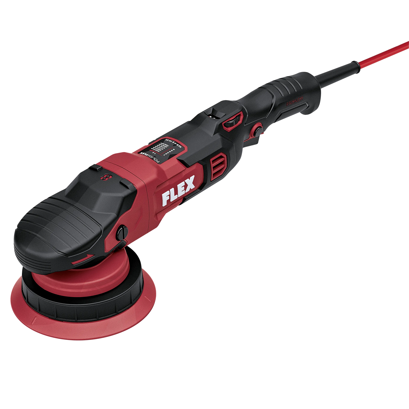 Flex XCE 2 8 14-EC C forced rotation polisher with backing pad fitted, side view