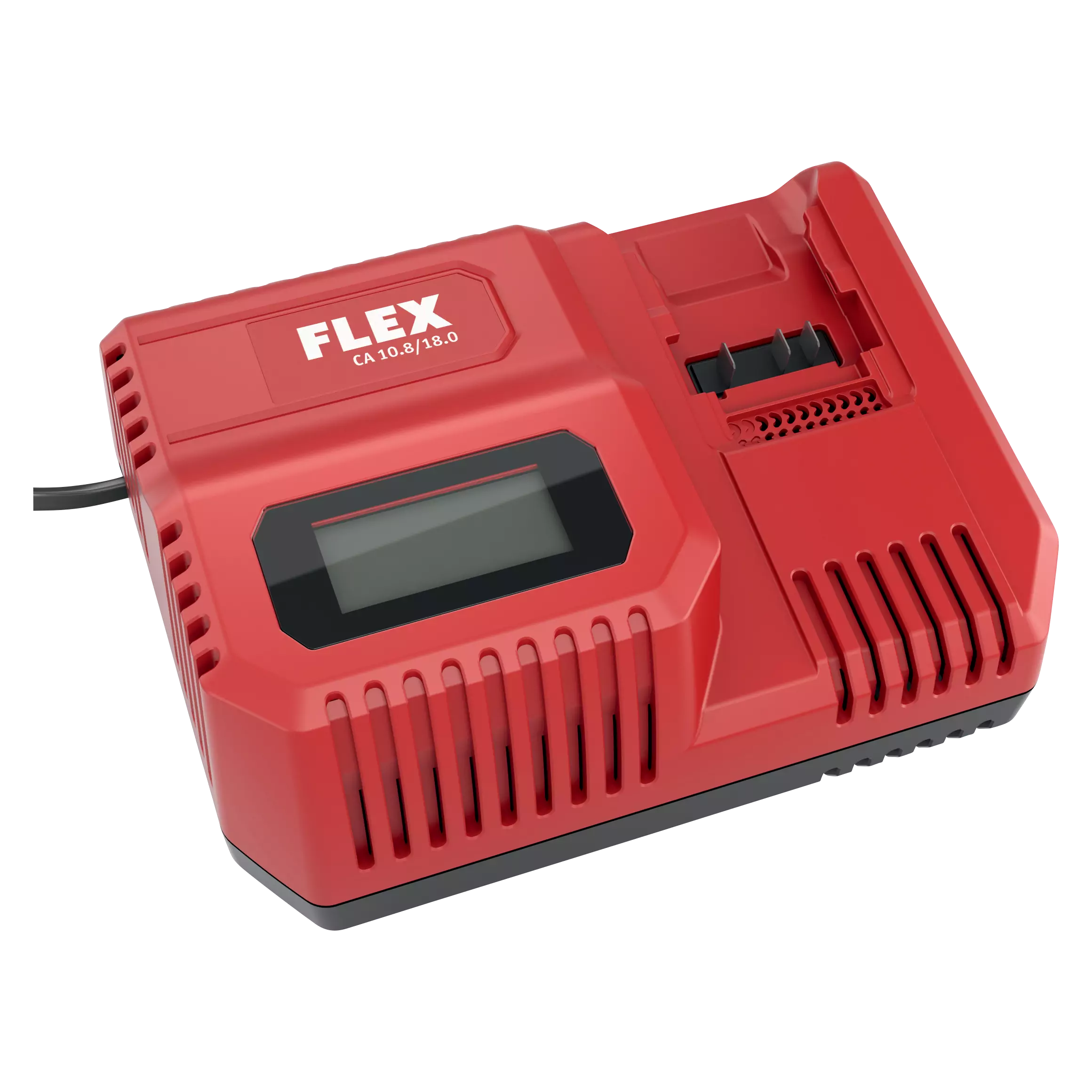 Flex CA 10.8/18.0 rapid battery charger with LCD display, front angled view