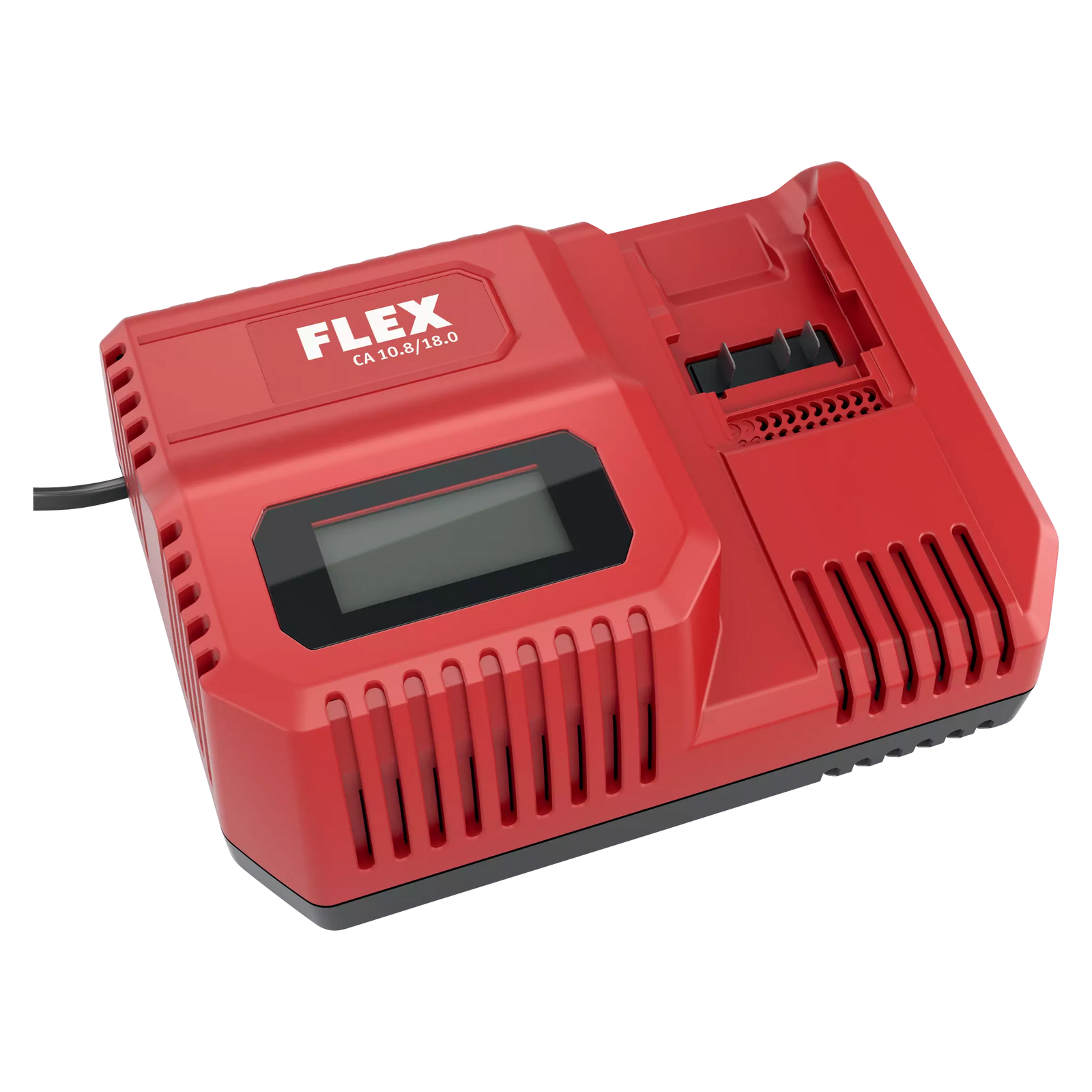 Flex CA 10.8/18.0 rapid battery charger with LCD display, front angled view
