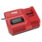 Flex CA 10.8/18.0 rapid battery charger with LCD display, front angled view