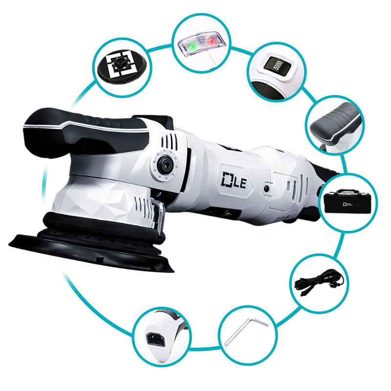 Liquid Elements T5200 polisher shown with backing plate and accessories