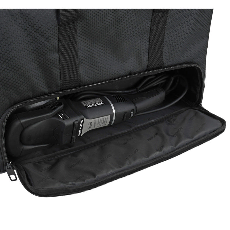 Vertool PRO-XL detailing bag rear compartment holding a machine polisher