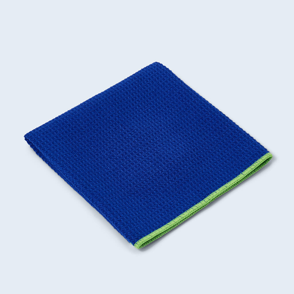 Duel Autocare Waffle Glass Cloth folded, blue with green edging