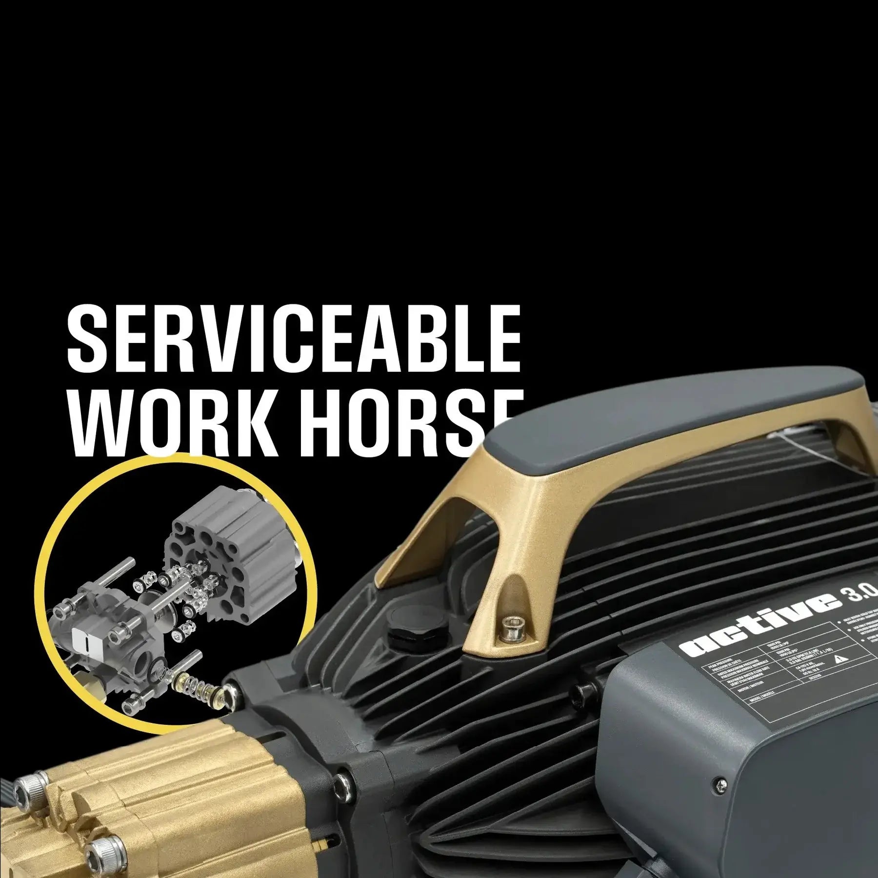 Active 3.0 Pressure Washer – serviceable 5-piston pump detail
