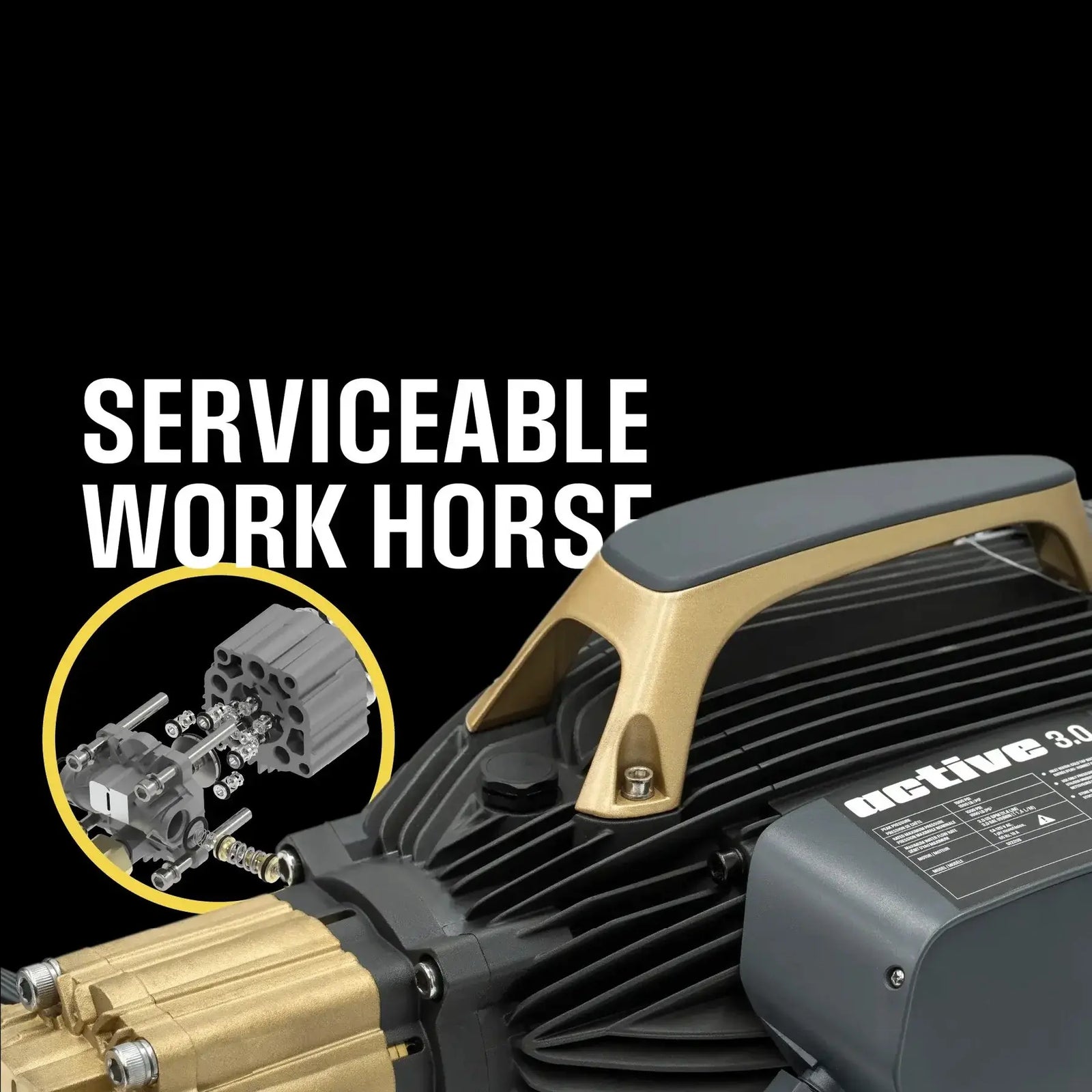 Active 3.0 Pressure Washer – serviceable 5-piston pump detail