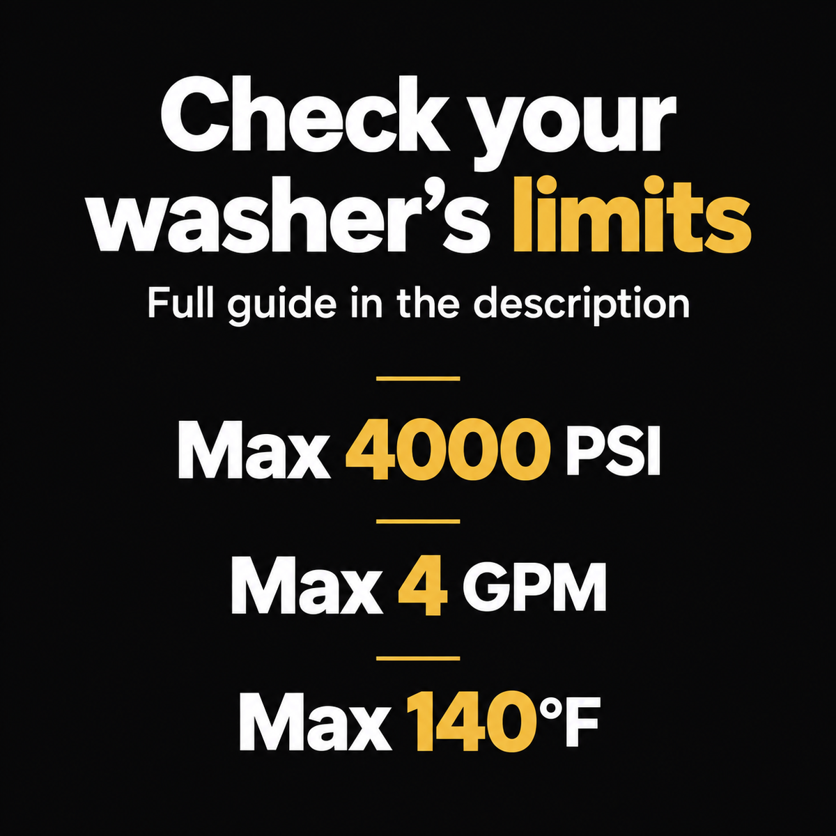 Active Premium Pressure Washer Foam Cannon — What limits must I check?