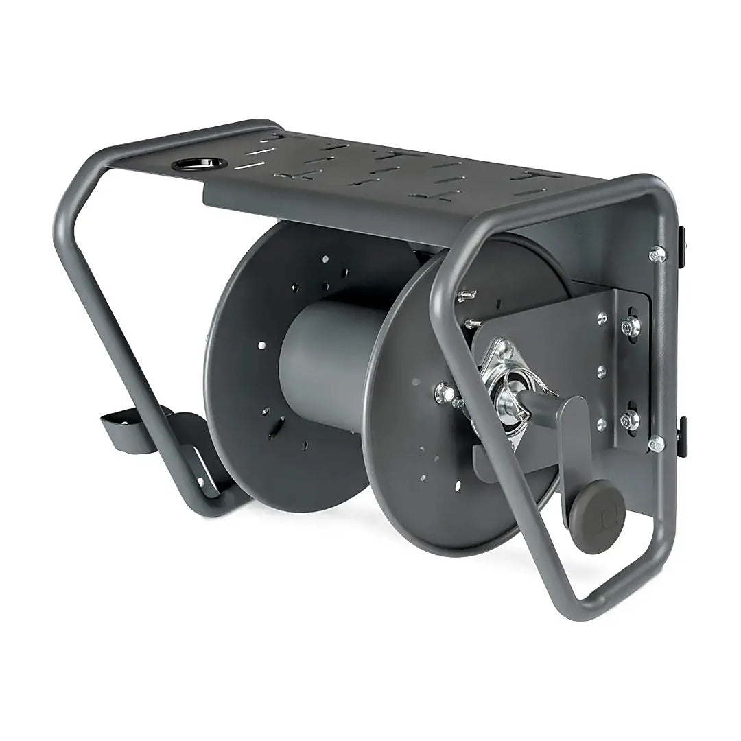 Active pressure washer wall mount kit hose reel, angled front view