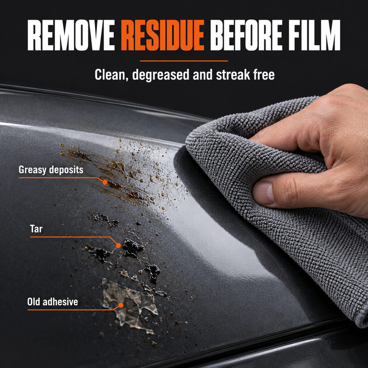 ADBL Surface Cleaner - Pre-Film Degreaser for PPF & Vinyl — What residue does it remove?