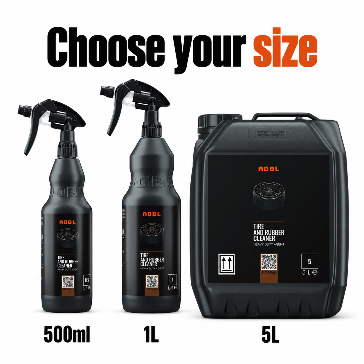ADBL Tyre & Rubber Cleaner - Heavy Duty Tyre Cleaner — Which size can I choose?