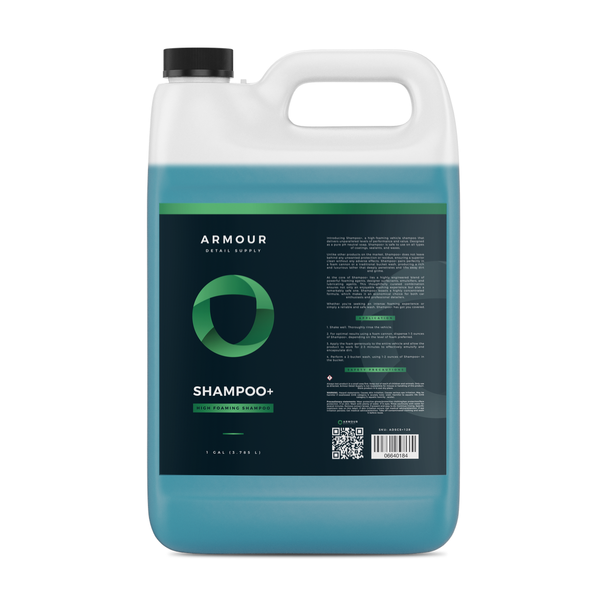 Armour Detail Supply Shampoo+ pH neutral car shampoo 3.79L gallon jug, front label