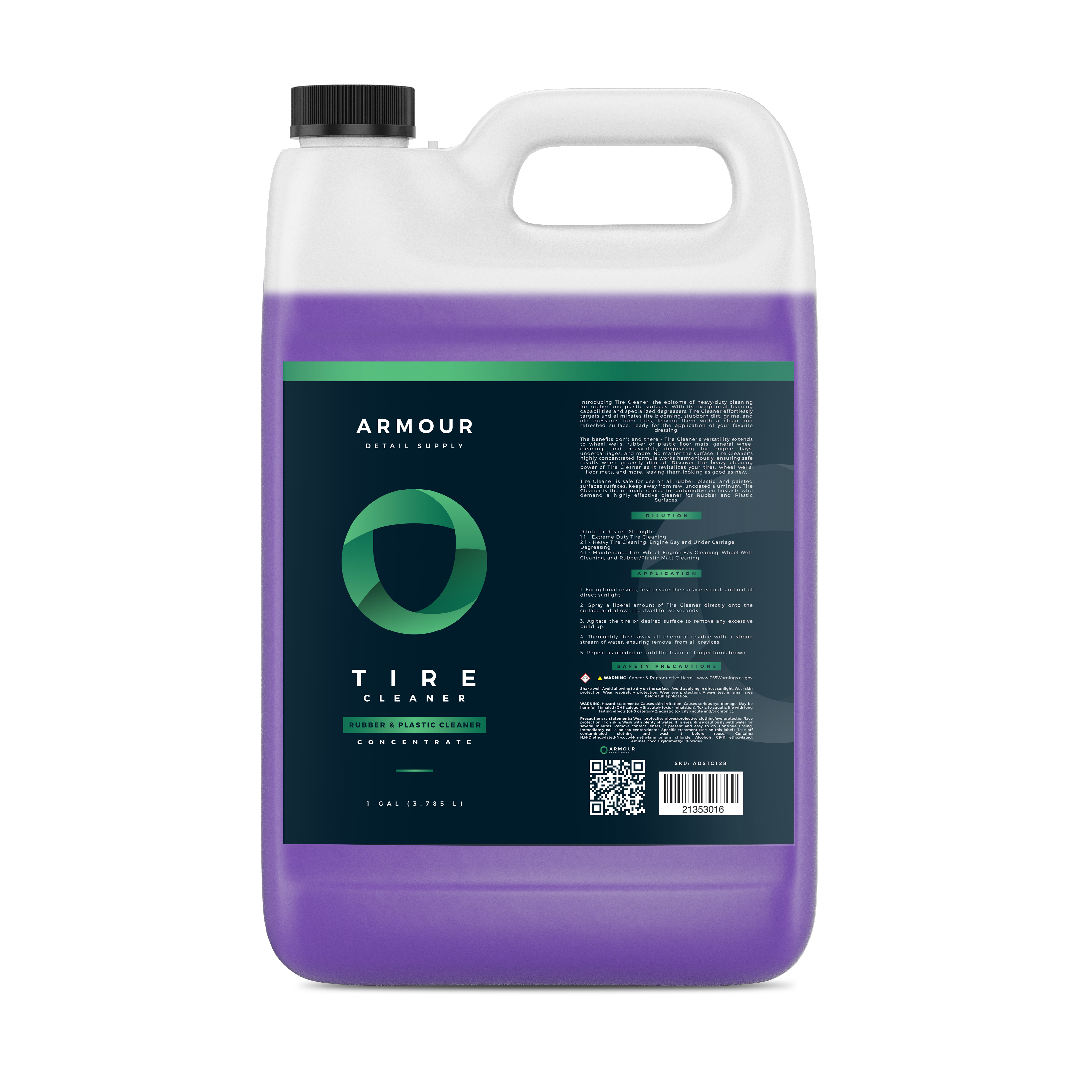 Armour Detail Supply Tyre Cleaner 3.79L concentrate jug, front label