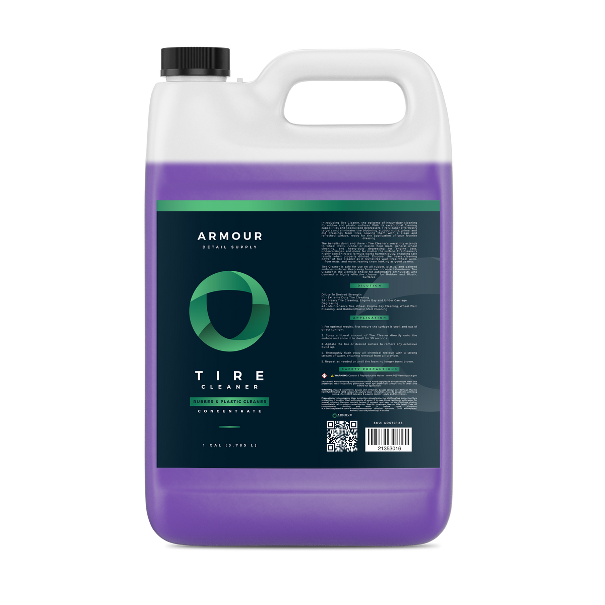 Armour Detail Supply Tyre Cleaner 3.79L concentrate jug, front label