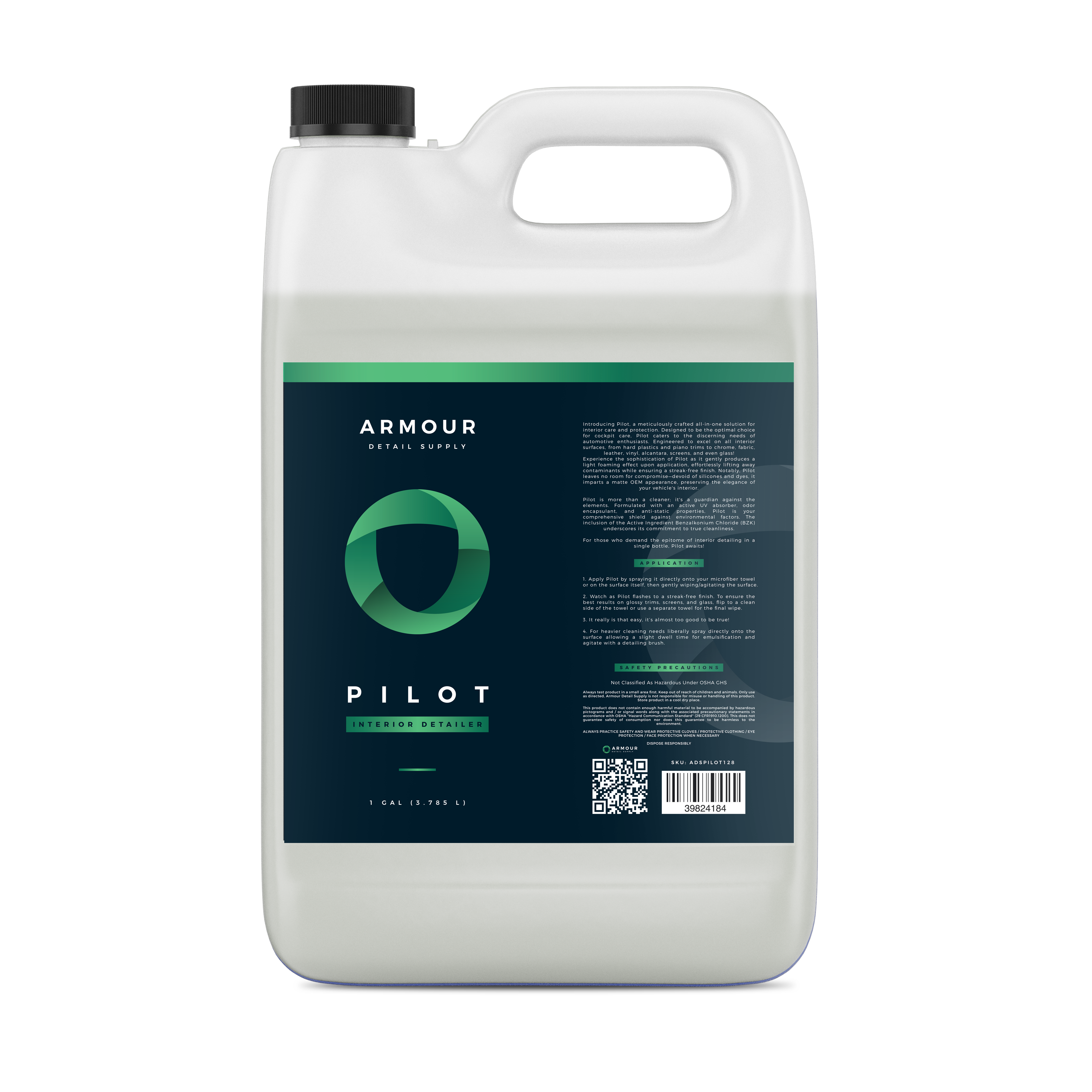 Armour Detail Supply Pilot Interior Detailer 3.79L gallon jug, front label