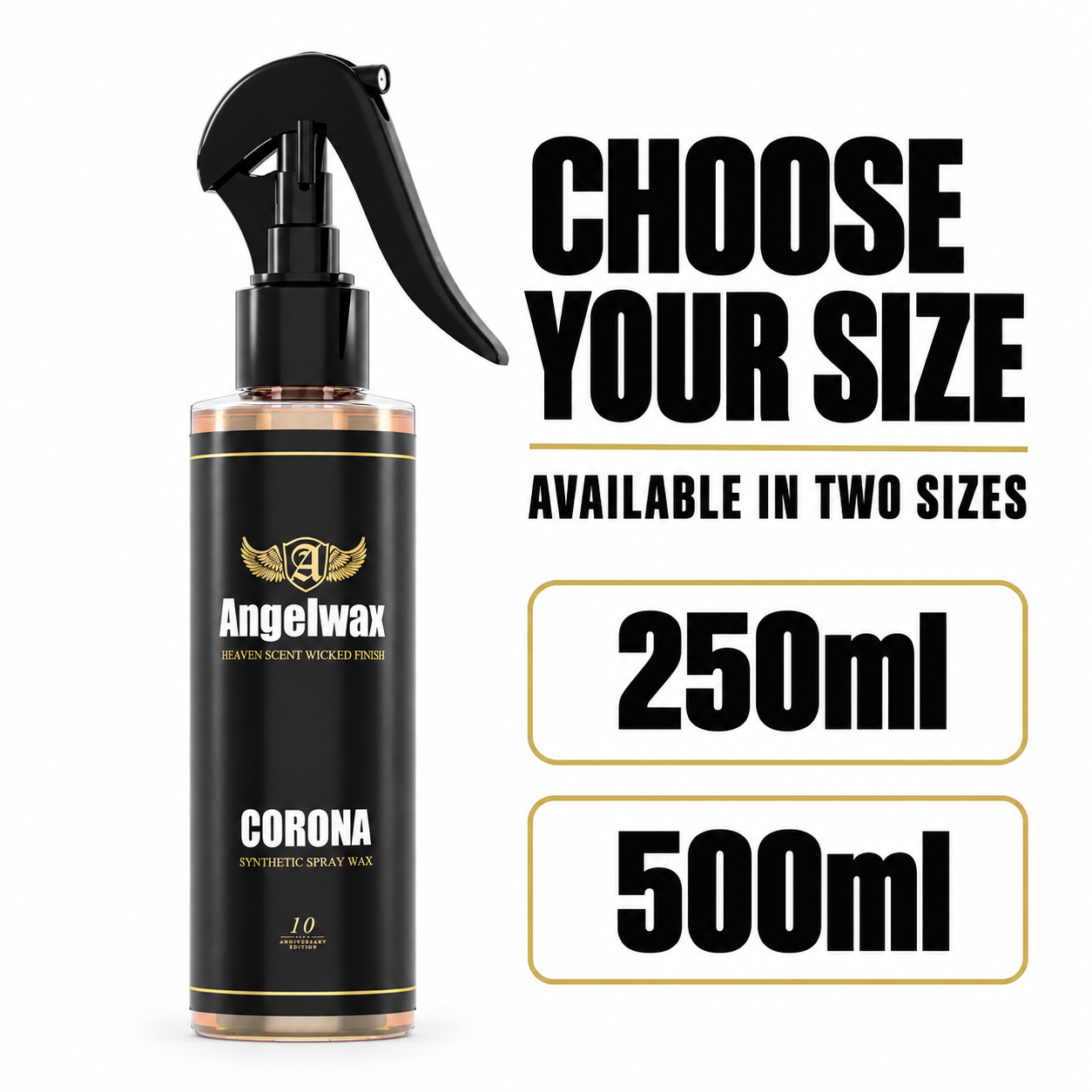 Angelwax Corona Synthetic Spray Wax — Which sizes are available?