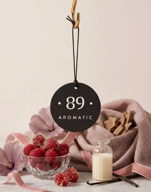 Aromatic 89 Hanging Paper Car Air Freshener Blue Nightingale, scent notes of raspberry, vanilla and cashmeran