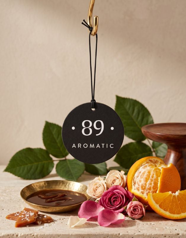 Aromatic 89 Hanging Paper Car Air Freshener Dore, scent notes of caramel, orange and rose