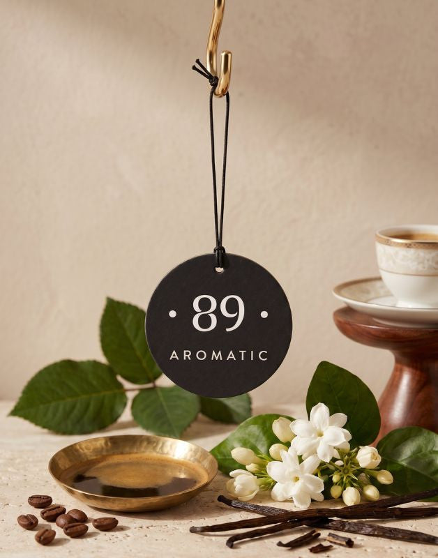 Aromatic 89 Hanging Paper Car Air Freshener Infinity Flow, scent notes of jasmine, coffee and vanilla