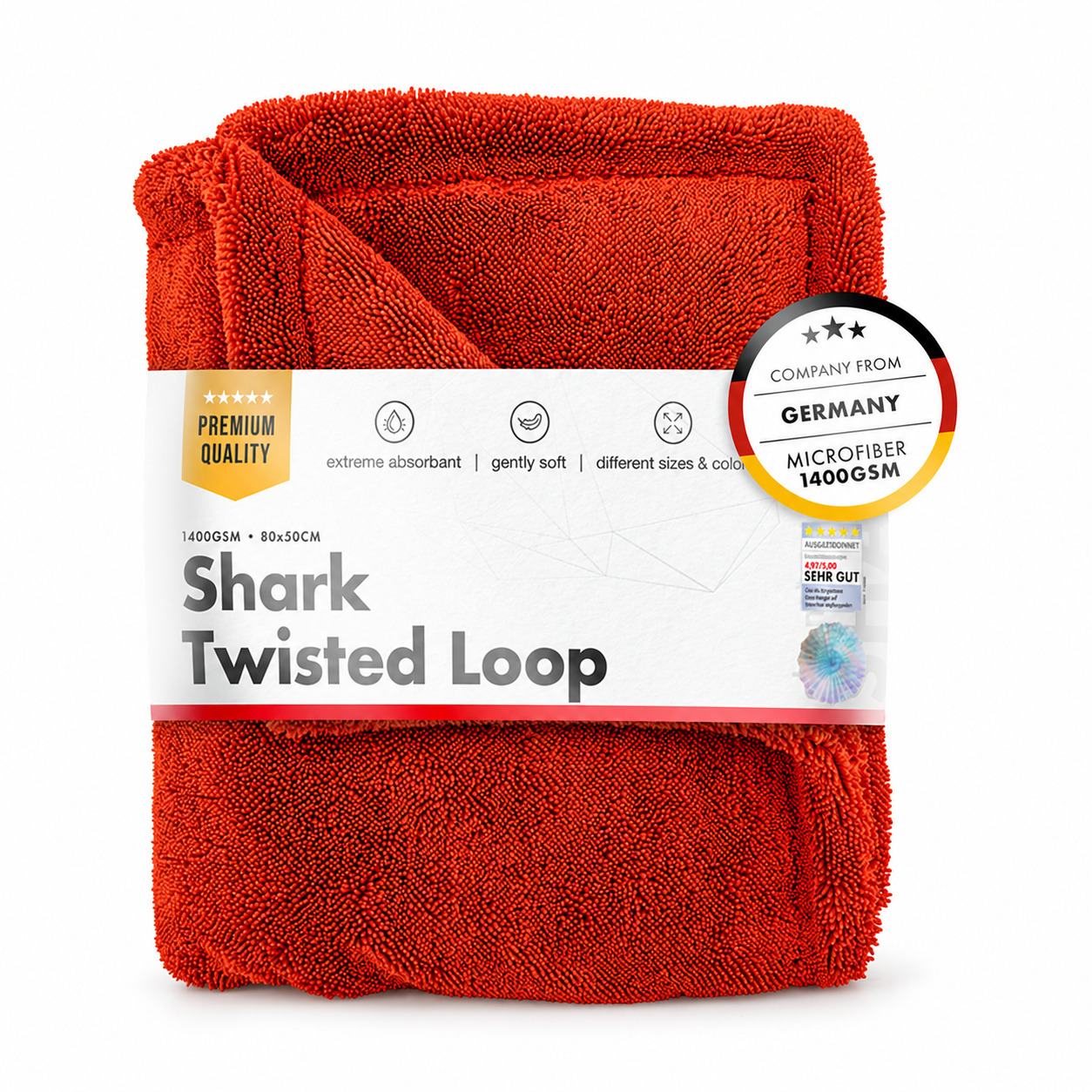 ChemicalWorkz Shark Twisted Loop Drying Towel 1400gsm (80x50cm) - Red — What am I buying?