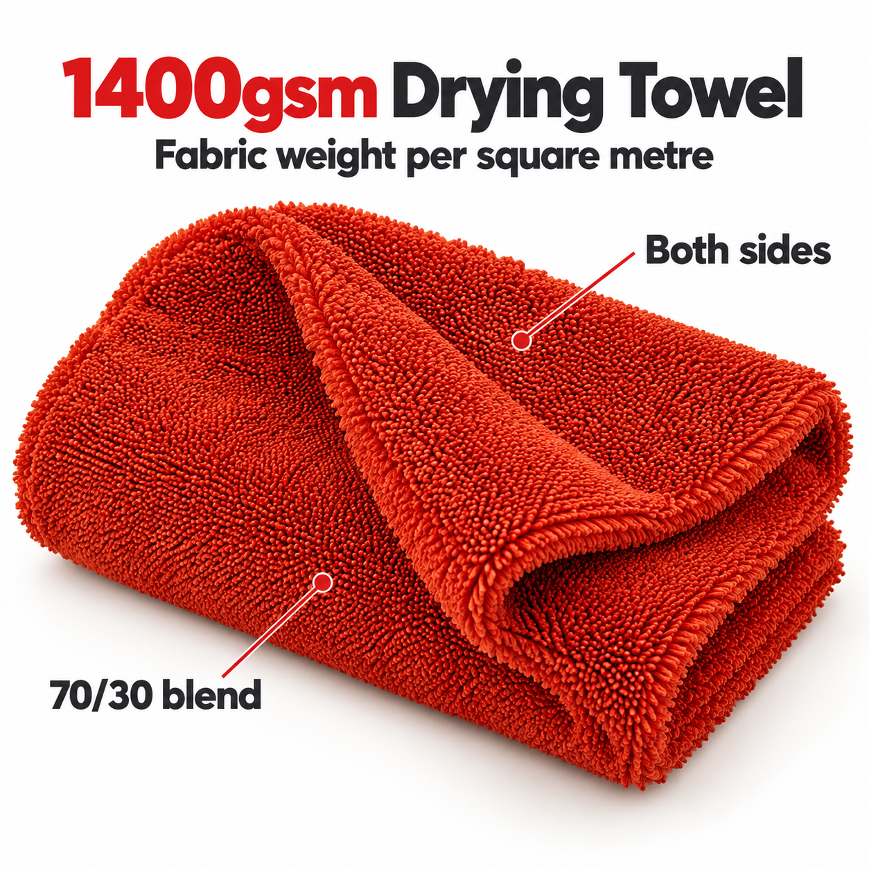 ChemicalWorkz Shark Twisted Loop Drying Towel 1400gsm (80x50cm) - Red — What makes this a drying towel?